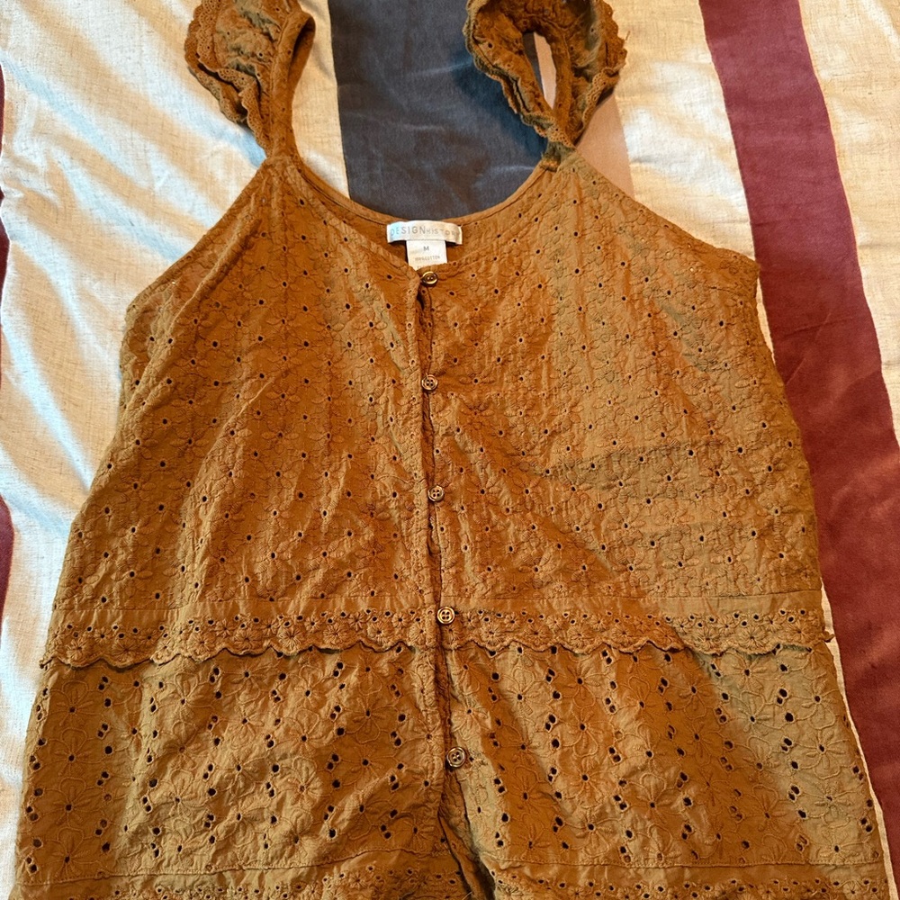 Brown Eyelet Button-Down Top